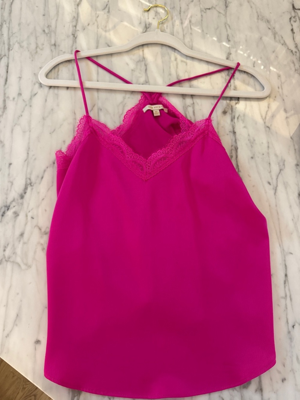 Skies Are Blue Hot Pink Lace-Trim Spaghetti Strap Cami